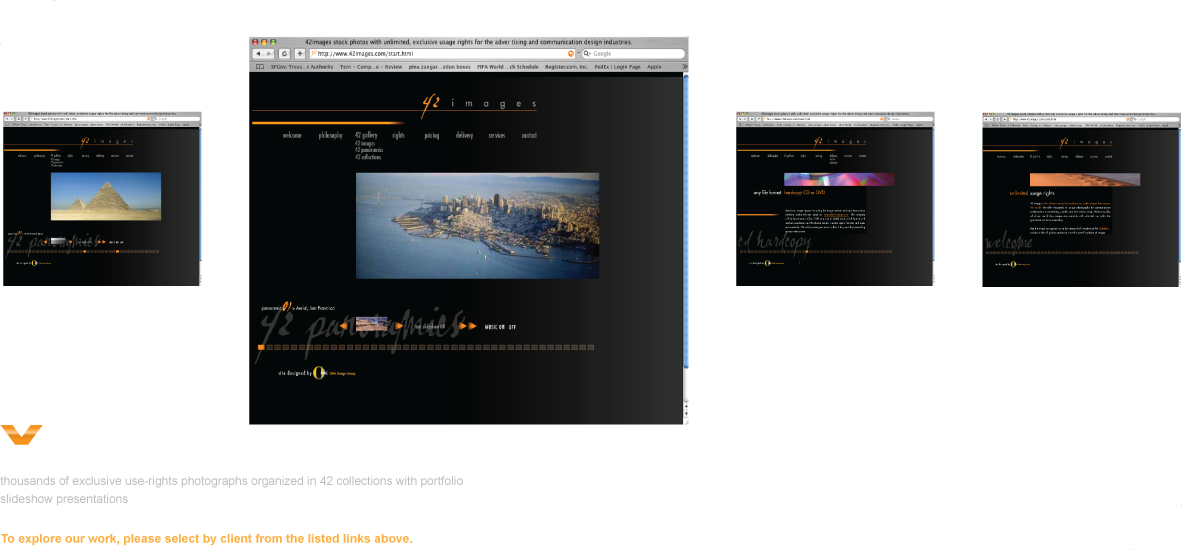 thousands of exclusive use-rights photographs organized in 42 collections with portfolio slideshow presentations